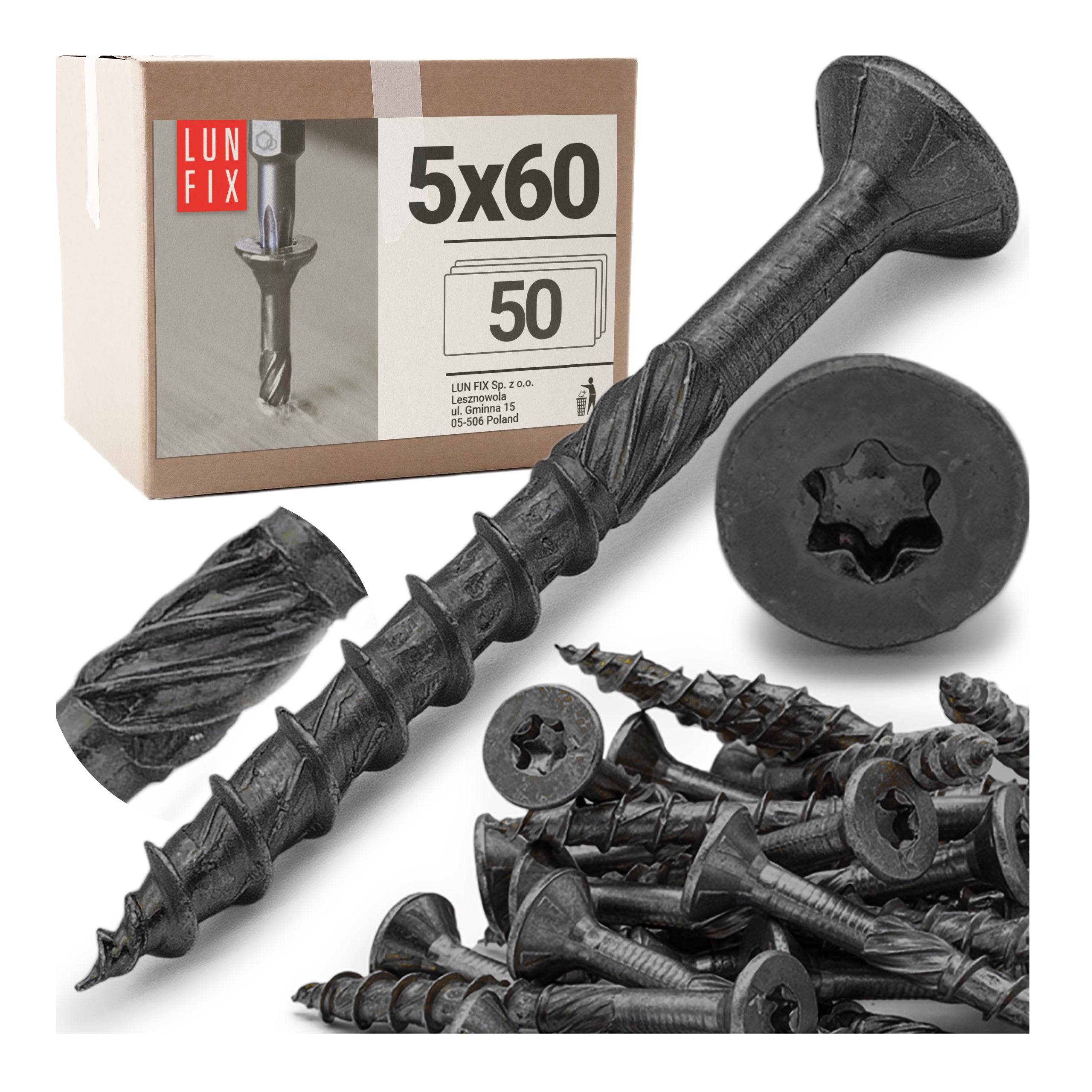 Wkręty ciesielskie czarne stożkowe 5x60mm 50szt.