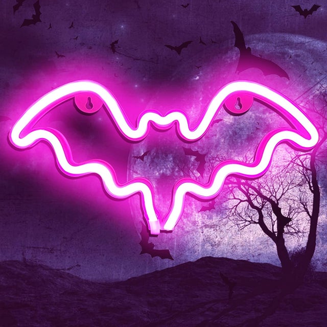 Enseigne au néon chauve-souris d'Halloween, décoration d'Halloween LED enseigne au néon chauve-souris pour décoration murale, alimenté par USB (rose)
