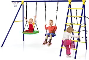 5 en 1 Balançoire Enfants Extérieur avec Panier de Basket, Charge 75kg