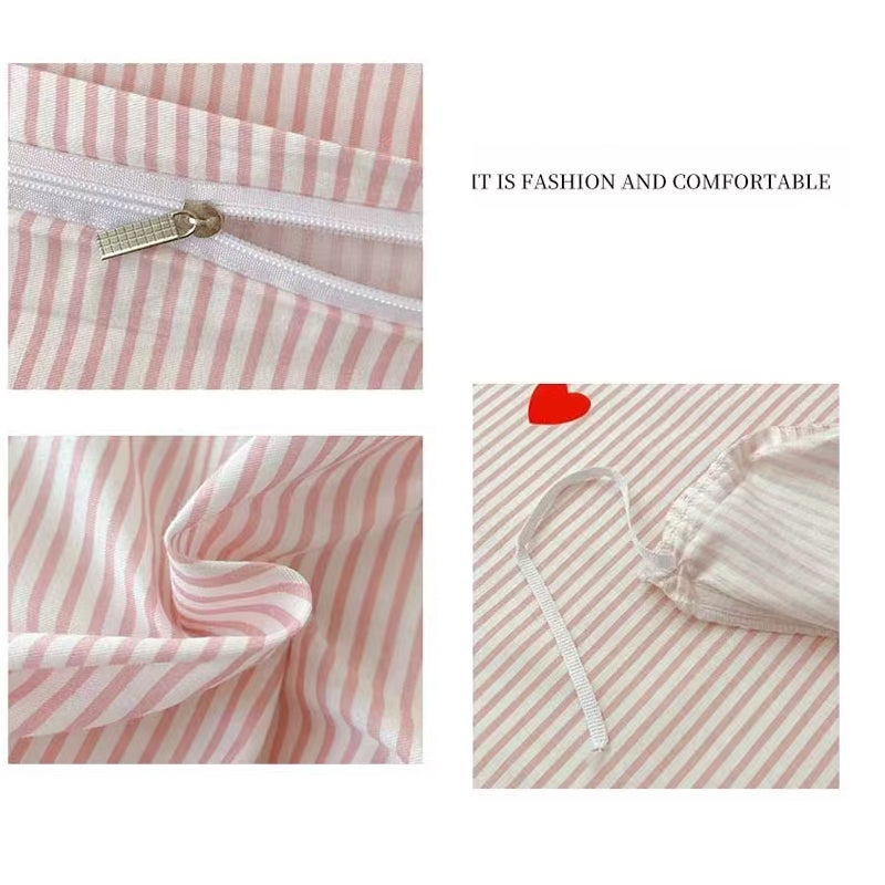 Motif cœur rose, rayé, 200 x 230 cm Housse de couette à motif cœur rose avec fermeture éclair - 2