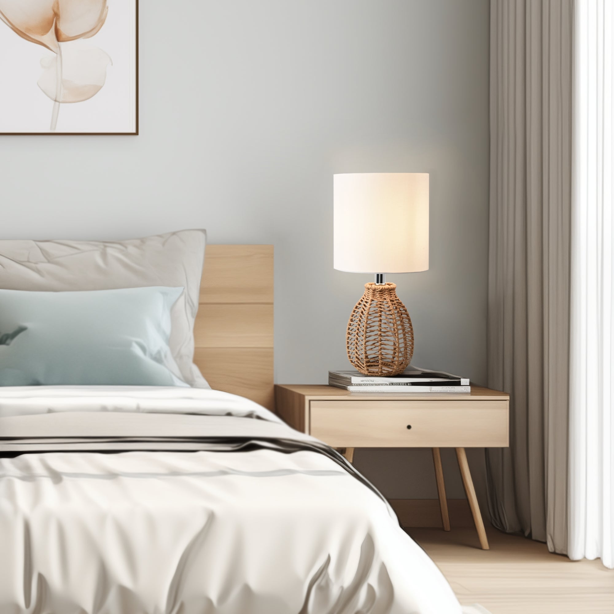 Lux.pro Alfreton Tafellamp - 36 Cm Bureaulamp Met Jute Touw & Stoffen Kap | E14 Fitting | Wit/Beige/Chroom