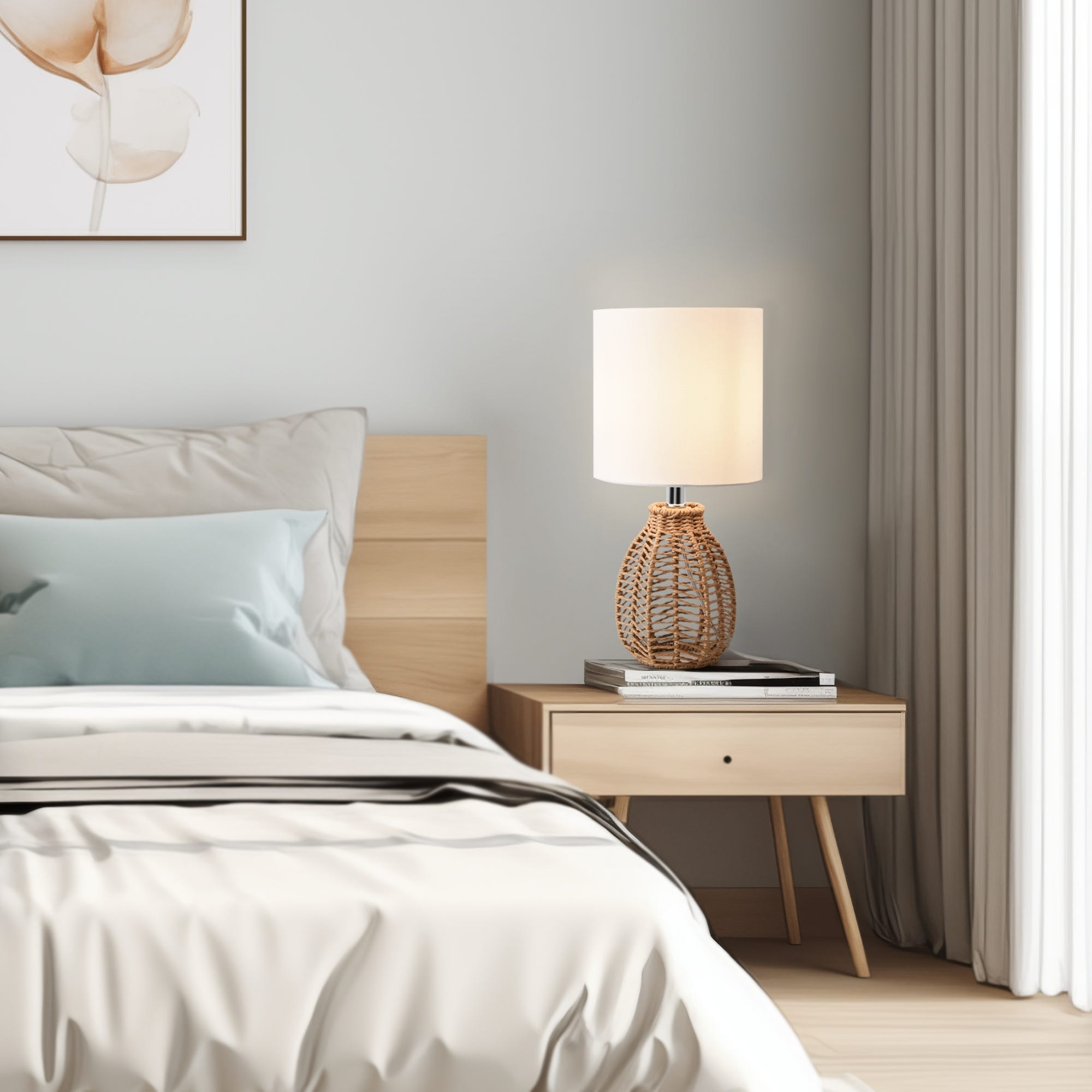 Lux.pro Alfreton Tafellamp - 36 Cm Bureaulamp Met Jute Touw & Stoffen Kap | E14 Fitting | Wit/Beige/Chroom
