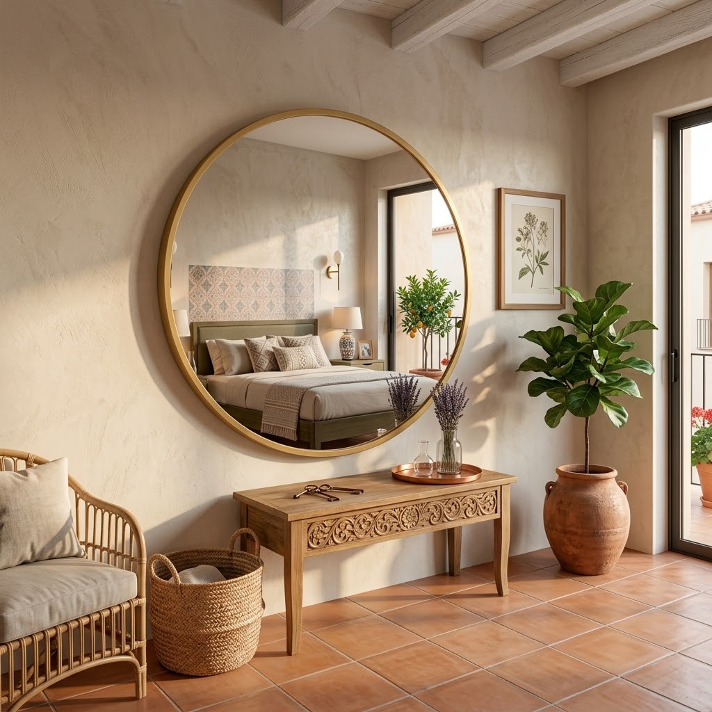Espejo redondo de pared con marco de metal 80cm, DORADO - Estilo moderno para baño, salón o entrada - 2