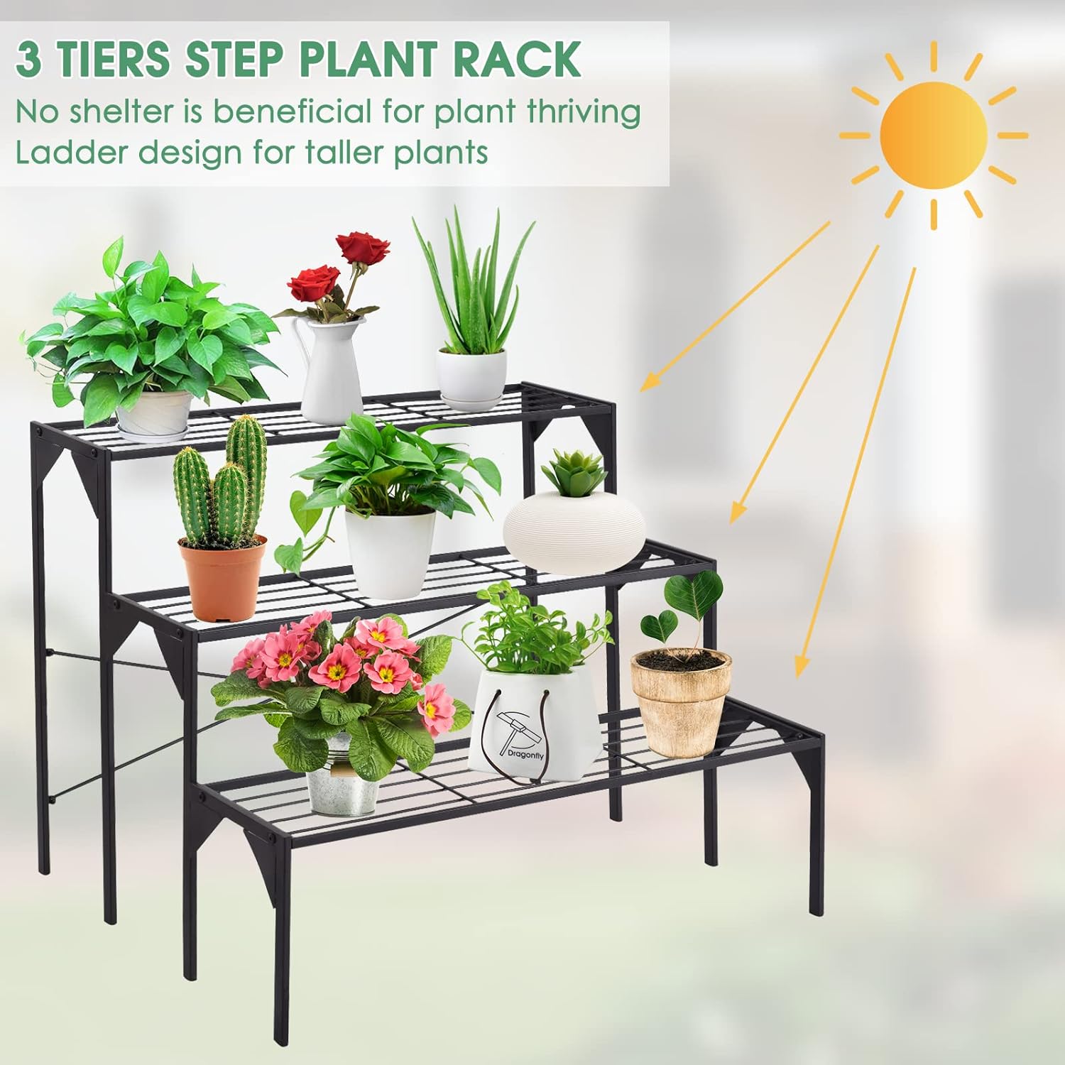 Support pour Plantes en Acier à 3 Niveaux, Support de Rangement pour Pots de Fleurs en échelle, Porte-Plantes,Support de Plantes Robuste - 5