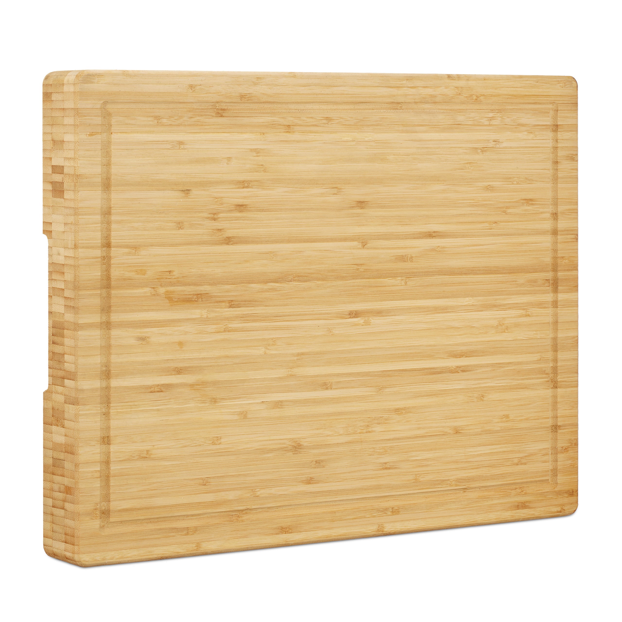 Relaxdays snijplank bamboe, gestreepte look, onderhoudsvriendelijk, HBD ca. 5,5 x 45 x 35 cm, met greep, geolied, natuur