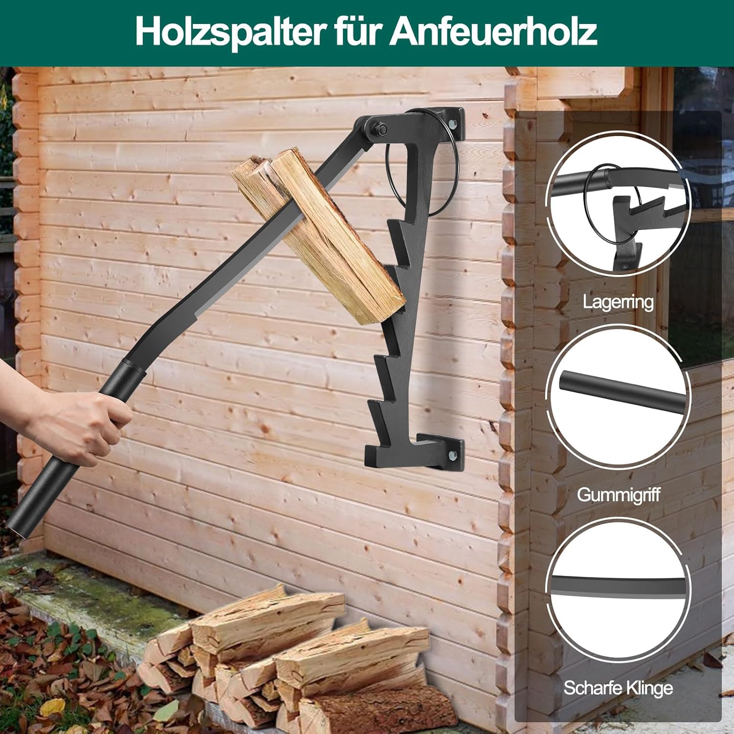 Partidor De Troncos Manual QWORK - De Acero Al Carbono, Montaje En Pared, Ideal Para Leña En Casa, Camping O Barbacoa