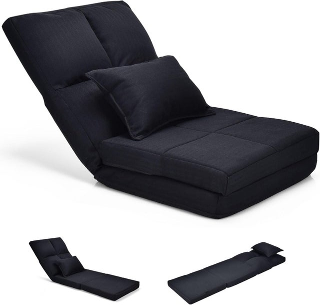Poduszka Podłogowa z 5-Stopniową Regulacją, Składane Krzesło Japońskie, Rozkładana Sofa 1-Osobowowa, Typu „Leniwe”, Biura, 176 x 61 x 18 cm (Czarne)