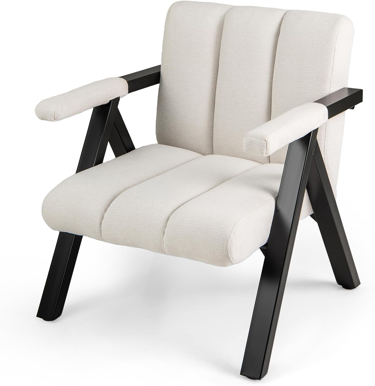 Fotel do Czytania, Tapicerowany Fotel z Podłokietnikami, Metalowa Konstrukcja, Ergonomiczne Oparcie, Nowoczesny Fotel z Regulowanymi Nóżkami (Beżowy)