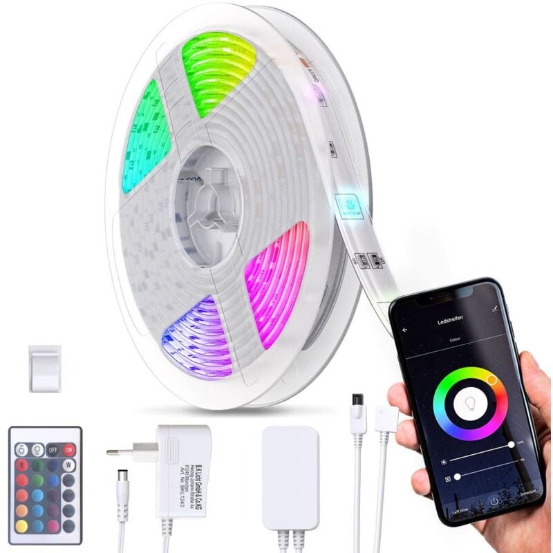 Taśma LED inteligentna, biała, ściemnialna, 5m, kompatybilna z Amazon Alexa Echo Dot &amp; Google Home, z pilotem, 230V, samoprzylepna