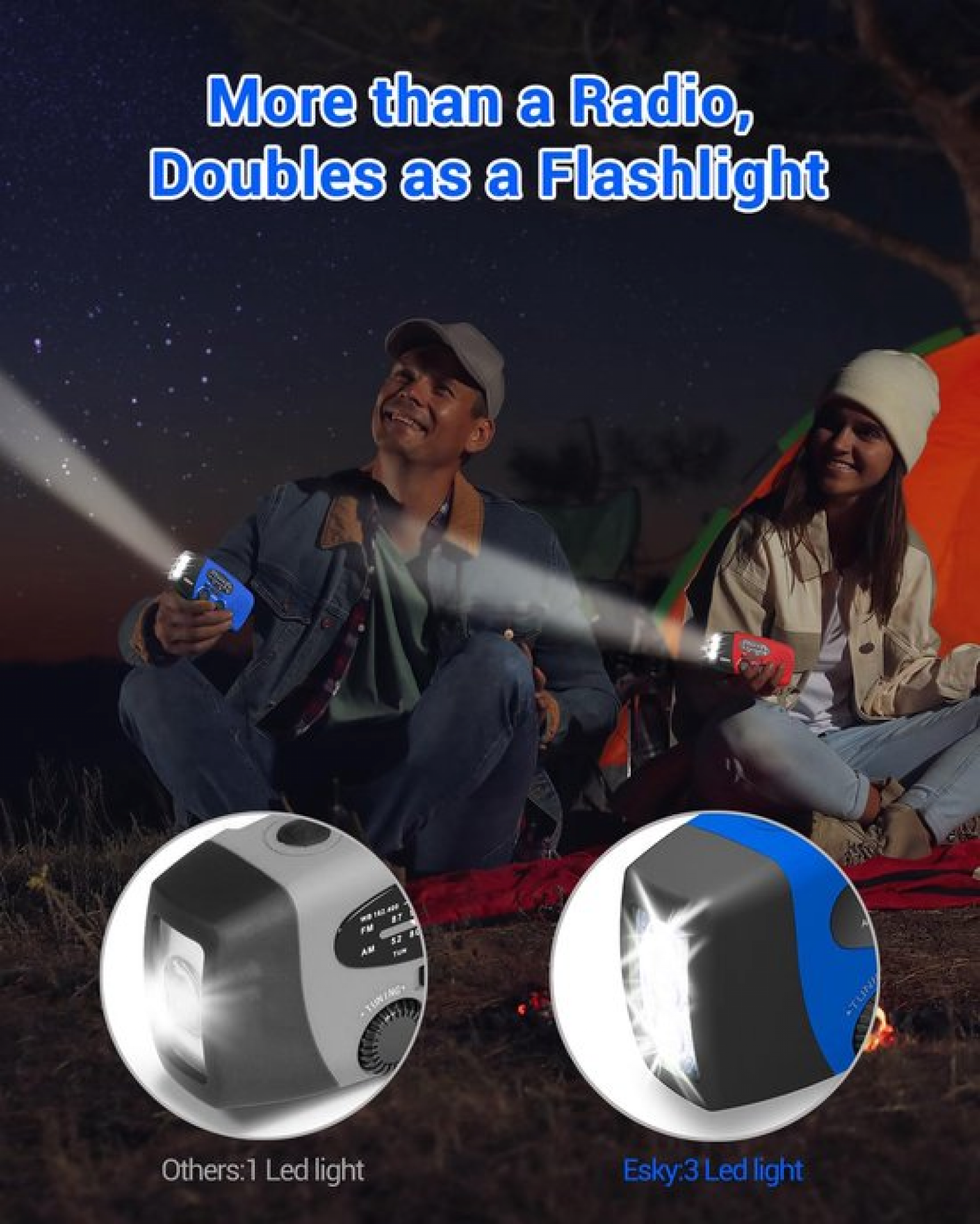 Rádio de emergência com manivela e lanterna LED, rádio portátil AM/FM NOAA com banco de energia de 2000 mAh, azul - 5