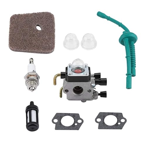 Zestaw gaźników do Stihl FS55, FS55R, FS55RC, FS38, KM55, HL45 i KM55R, zestaw filtra powietrza i przewodów paliwowych, zestaw świec zapłonowych.