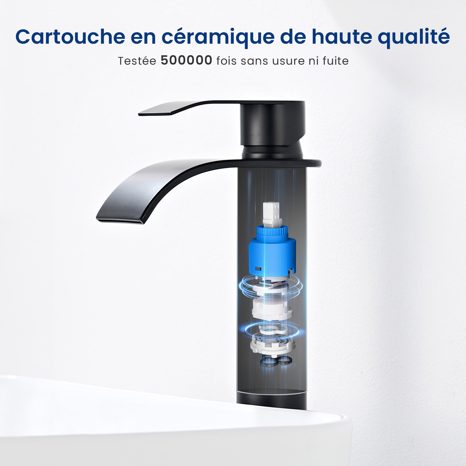 Mitigeur Robinet de Lavabo Cascade Noir Moderne Mitigeur Robinet Salle Bain pour Vasque à Poser Robinetterie Convient pour un Lavabo - 4