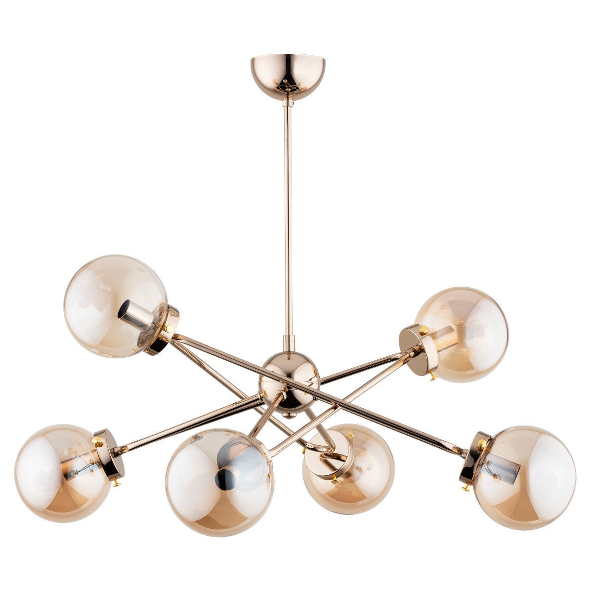Lampa wisząca Sagito złoty antyczny-bursztynowy 6xE14x40W wym: 55 x 60 x 62 cm szkło Alfa