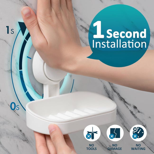 Portasapone Autoadesivo Per Bagno - Senza Foratura, Con Scarico, Bianco 🧼 - Foto 2