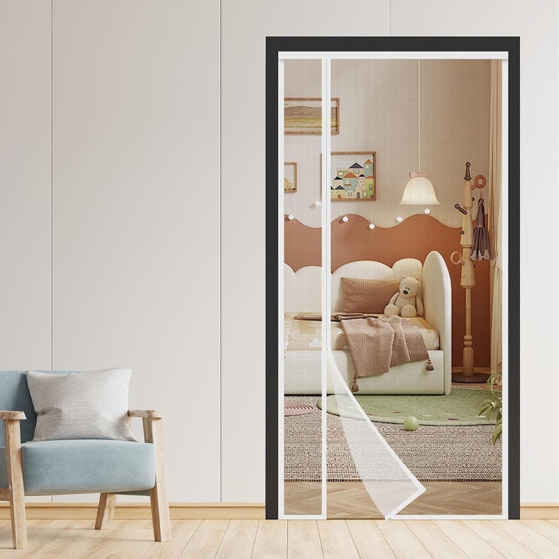 Moskitiera magnetyczna z bocznym otwarciem, wytrzymała i chroniąca przed komarami, na taras i do sypialni, kompatybilna z drzwiami o wymiarach 91 x 2