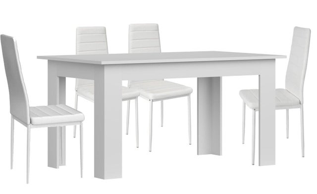 Conjunto Mesa de Jantar ou Cozinha Branco + 4 Cadeiras de Couro Sintético/metal Branco