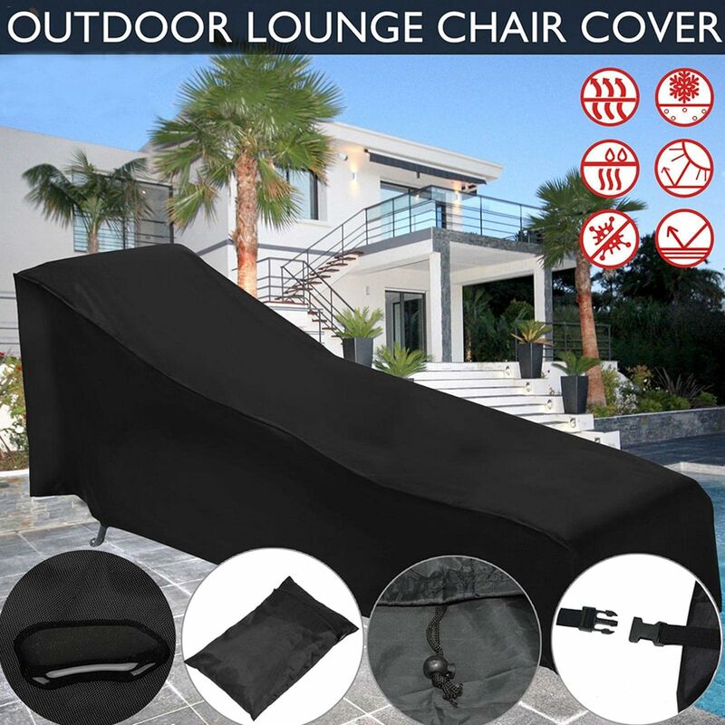 Bain de Soleil Housse de Protection Extérieure 210x80x40-75cm Noir - Tissu Oxford 210D Anti-UV Anti-Vent Imperméable pour Transat Jardin - 3