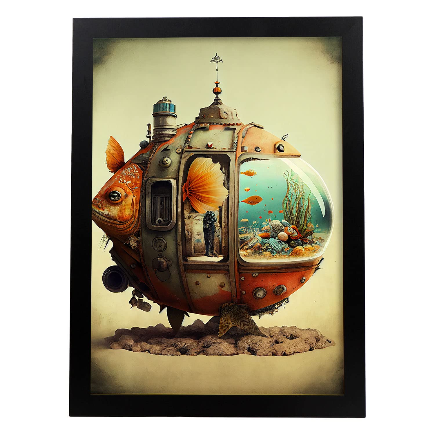 Nacnic poster submarino vivo en estilo surrealismo cinematográfico ilustraciones y grabados de historieta abstracta y artística para a3 marco negro