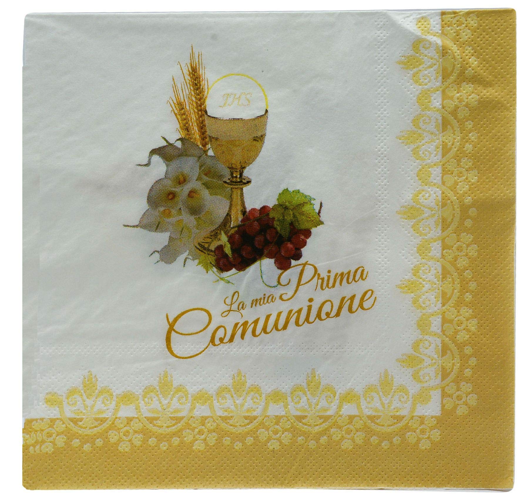 Tovaglioli Di Carta Prima Comunione - Confezione Da 20 Pezzi 33x33 Cm - Decorati Con Calice E Simboli Sacri - Foto 2