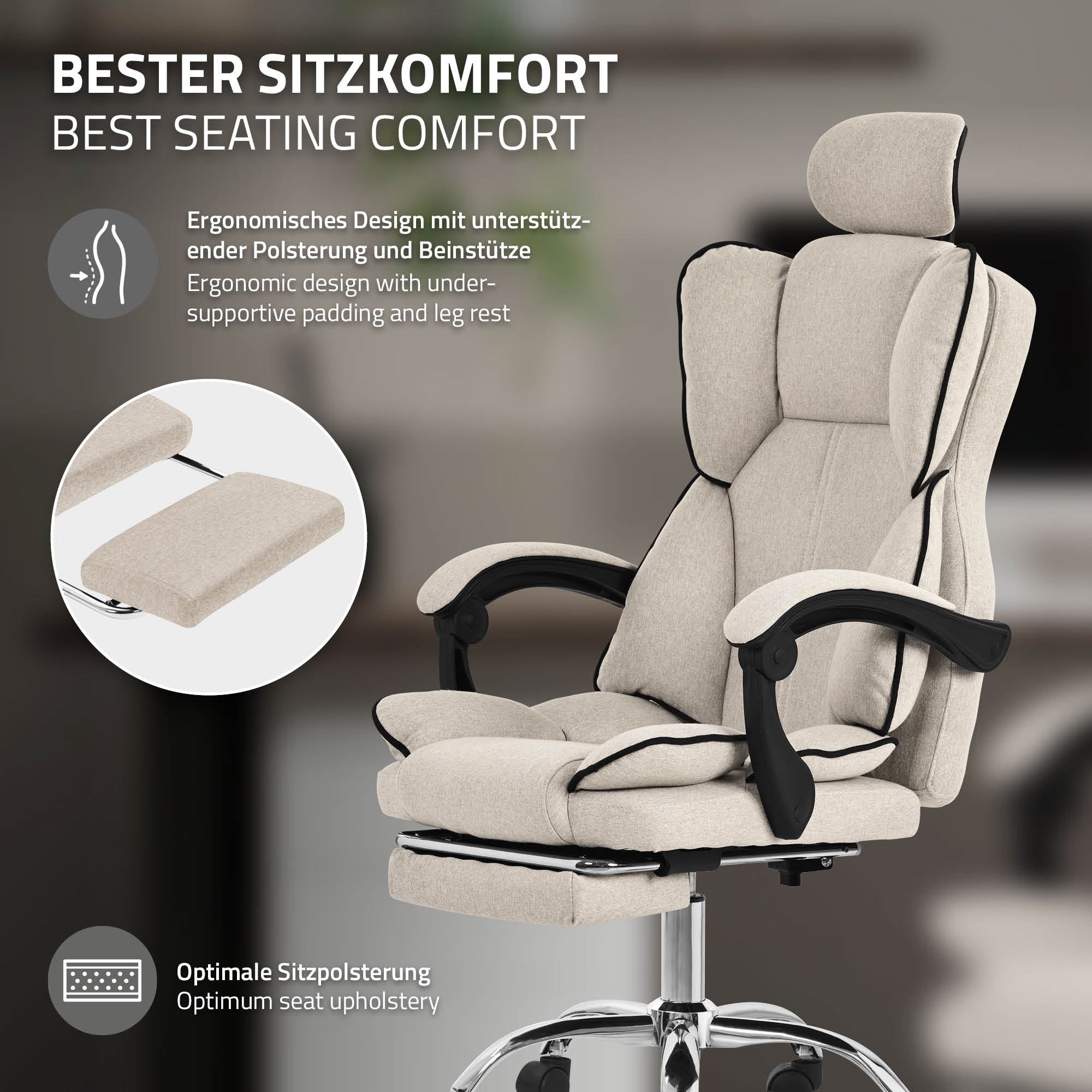 ML-Design chaise de bureau ergonomique, beige, chaise de bureau réglable en hauteur avec dossier haut, chaise pivotante avec repose-pieds - 5