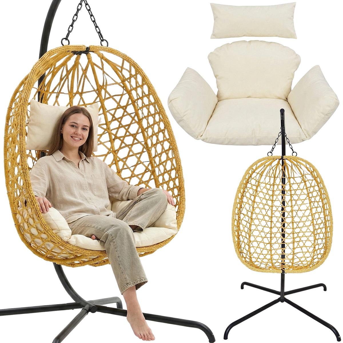Fotel wiszący kokon ze stelażem Pro Garden 195 cm, 120 kg brązowy