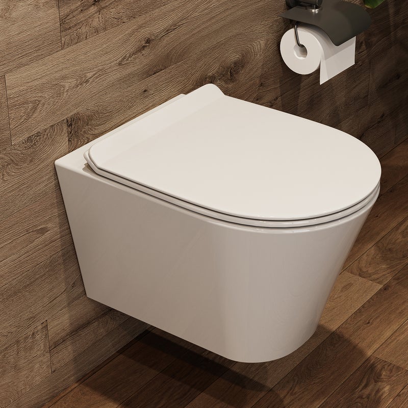 Bezramowa toaleta podwieszana do ściany, z technologią spłukiwania jednym otworem, wolnoopadającą deską sedesową i nanopowłoką HOROW