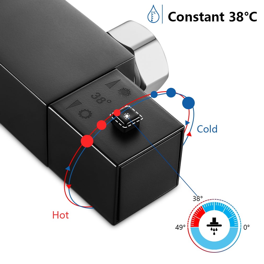 Colonne de Douche Thermostatique, Noir, Ensemble de Douche Thermostatique en Laiton, avec Mitigeur,Hauteur Réglable - 3