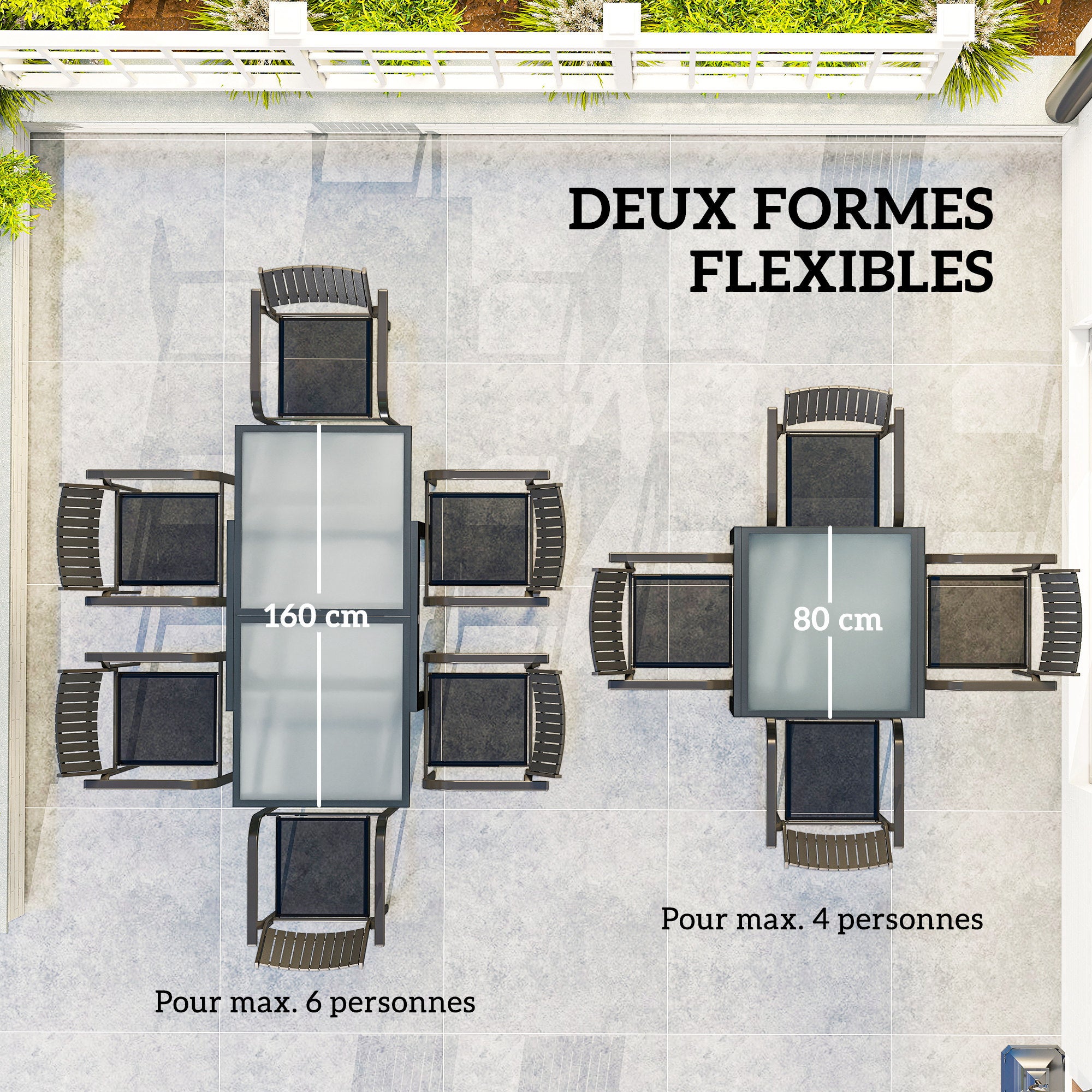 Table de jardin extensible rectangulaire en Aluminium Gris 6 places - 4