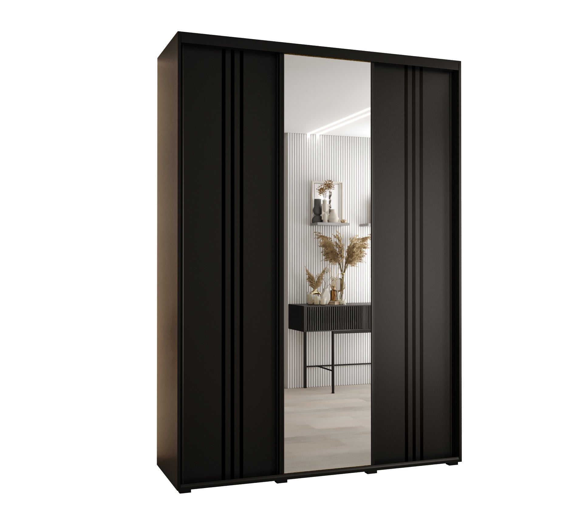 Szafa przesuwna z lustrem wysoka Davos 7 180 x 45 x 235,2 cm czarny + czarny + u. czarny - Abiks Meble