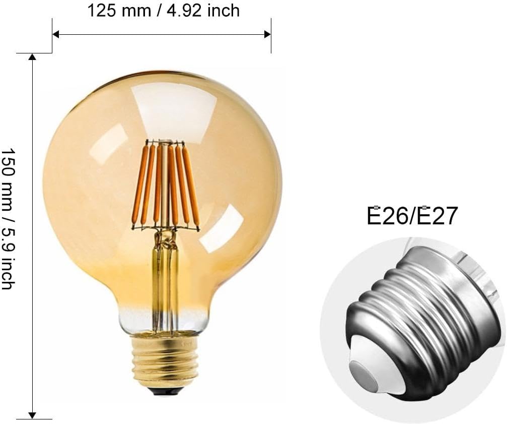 Ampoule Vintage LED Edison G125 (8W, E27, 2700K) – 750LM, Style Rétro à Filament – Décoration Maison et Café [Classe E] - 2