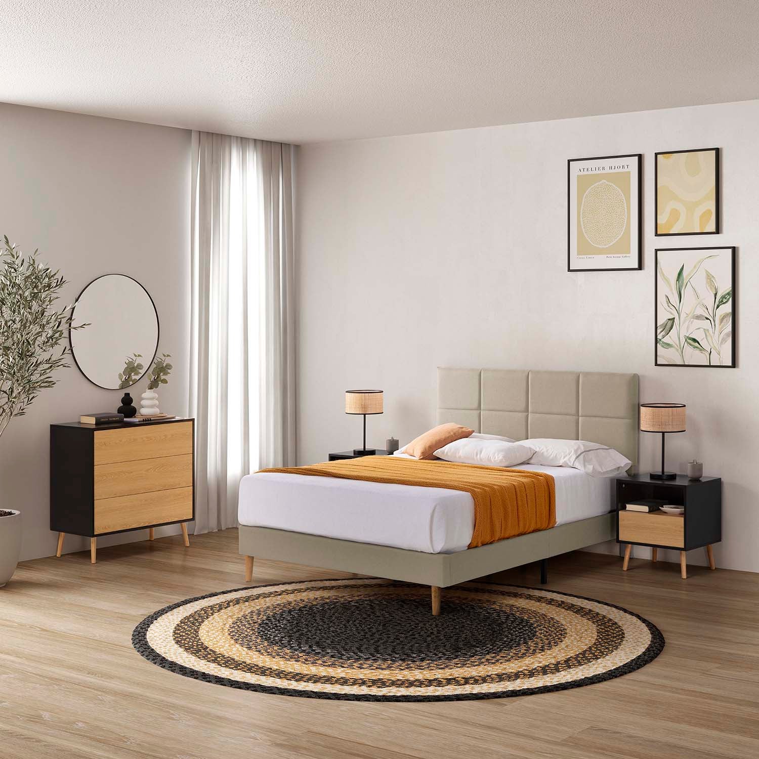 Estructura de cama tapizada Silvi de 30 cm, 150x190 cm, Beige - 2