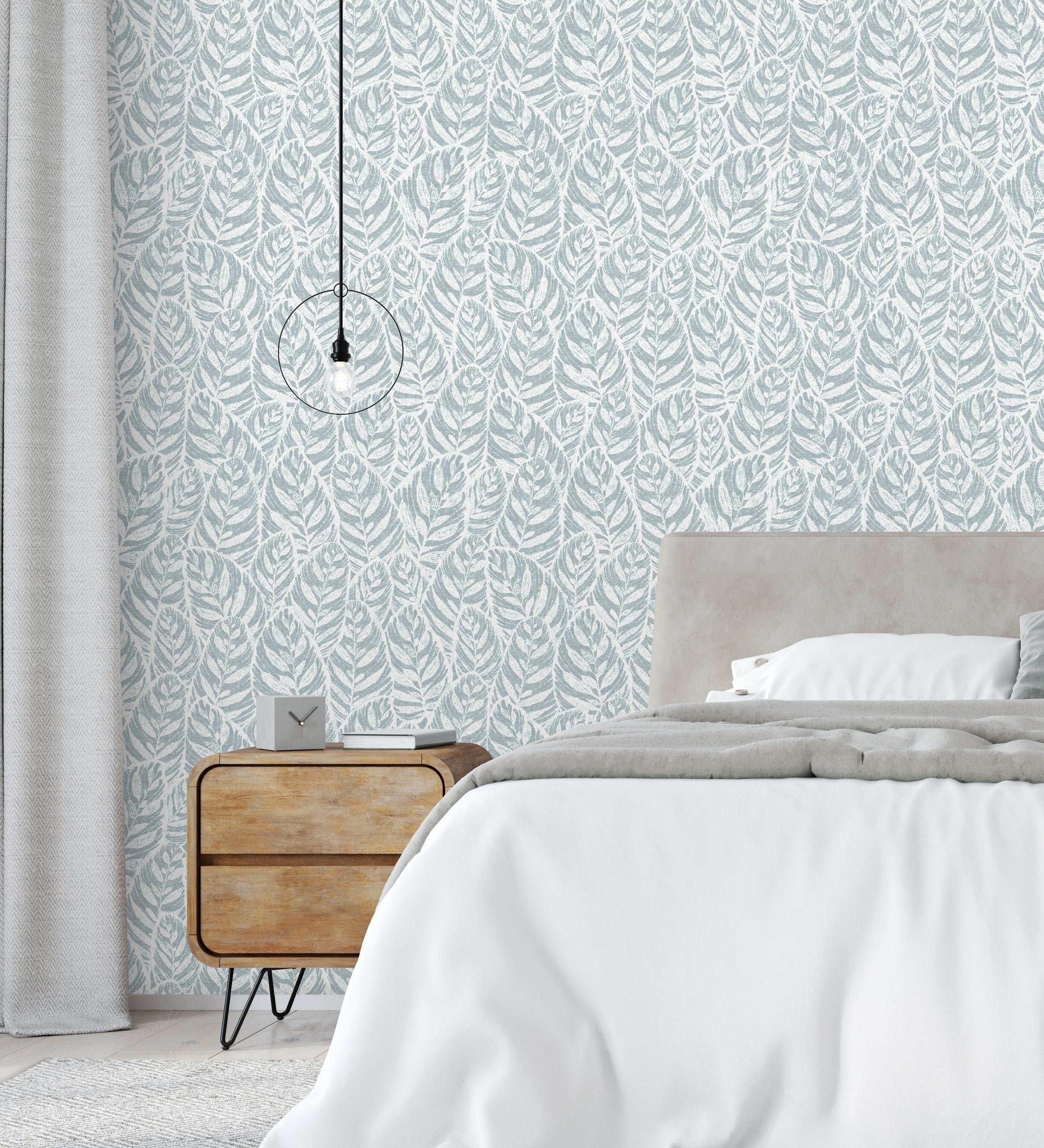 Muestra din a4 de papel pintado vinílico ecológico de hojas moderno celeste con textura - lost garden 680845 de gaulan