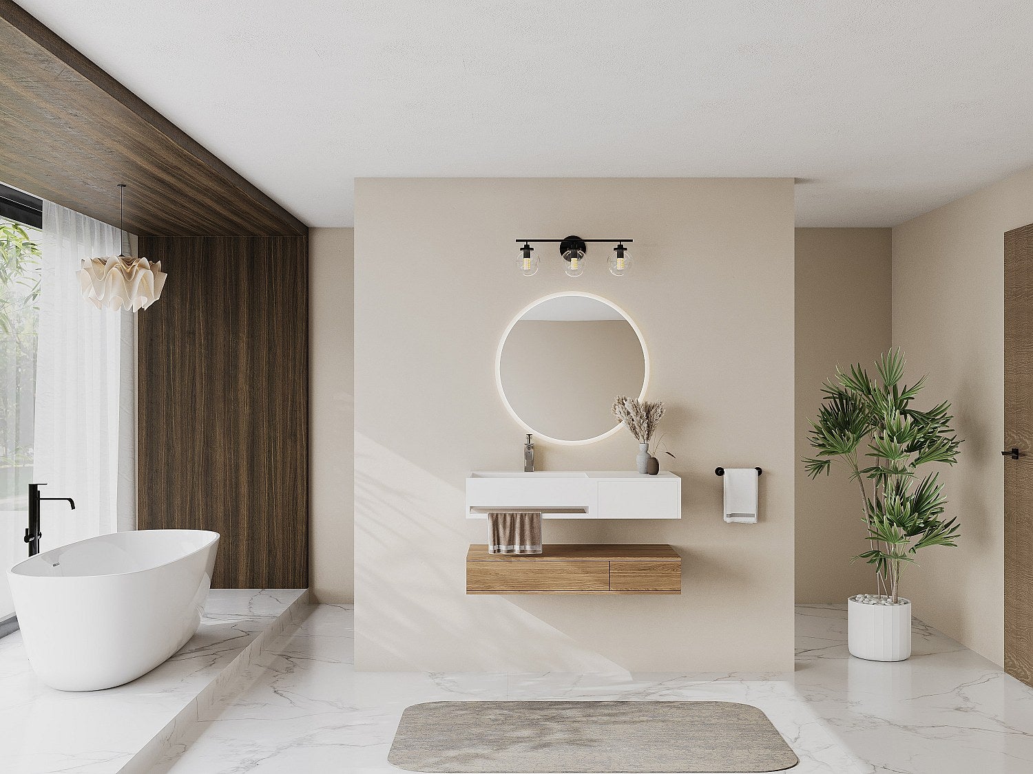 Umywalka wisząca z litą powierzchnią z wieszakiem na ręczniki – Biała – Szer. 90 x Głęb. 40 x Wys.17 cm – GANDAKI - 7