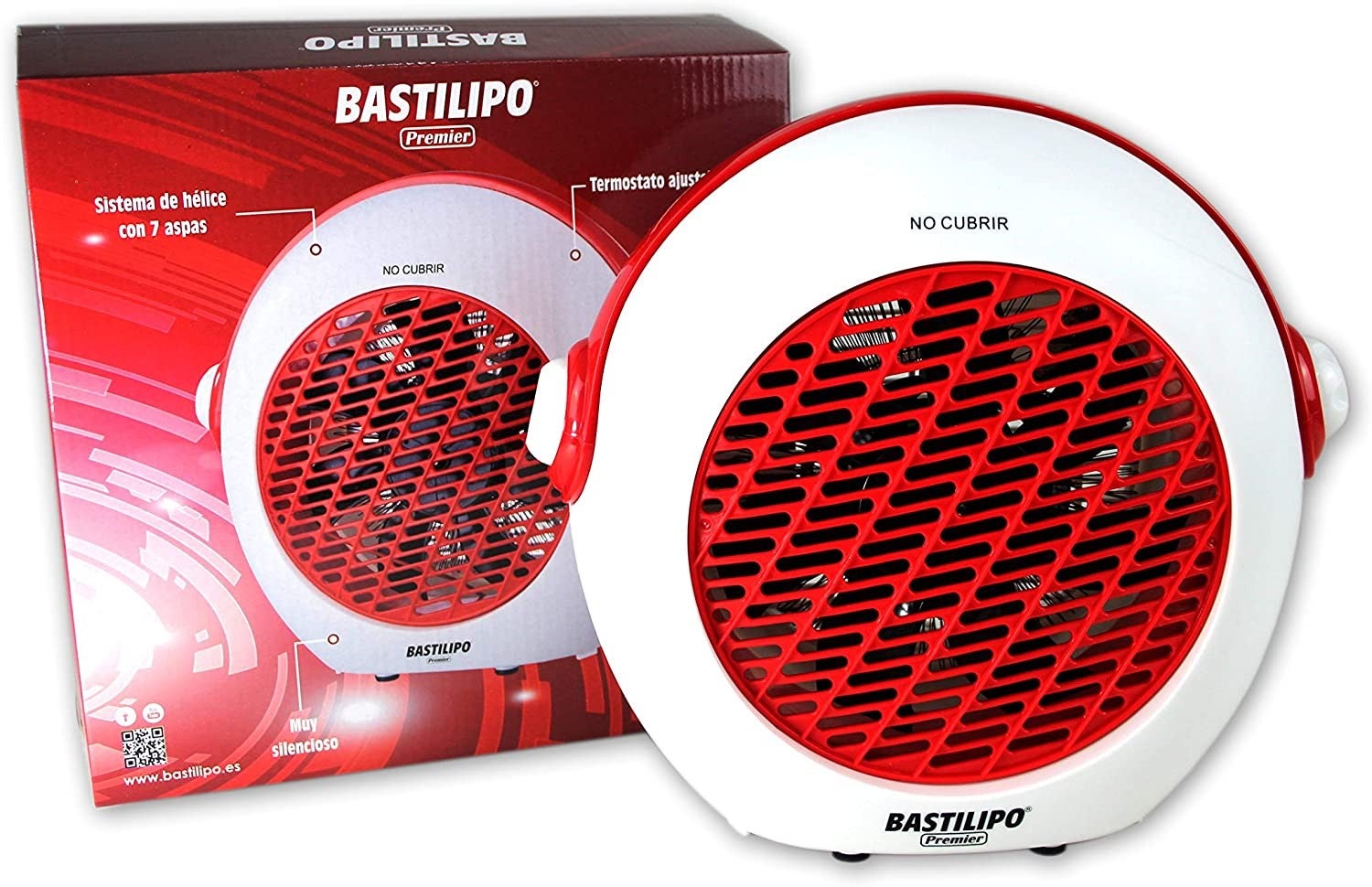 Bastilipo - TVC-2000R, Termoventilador vertical blanco/rojo, 1000/2000W, termostato - 3
