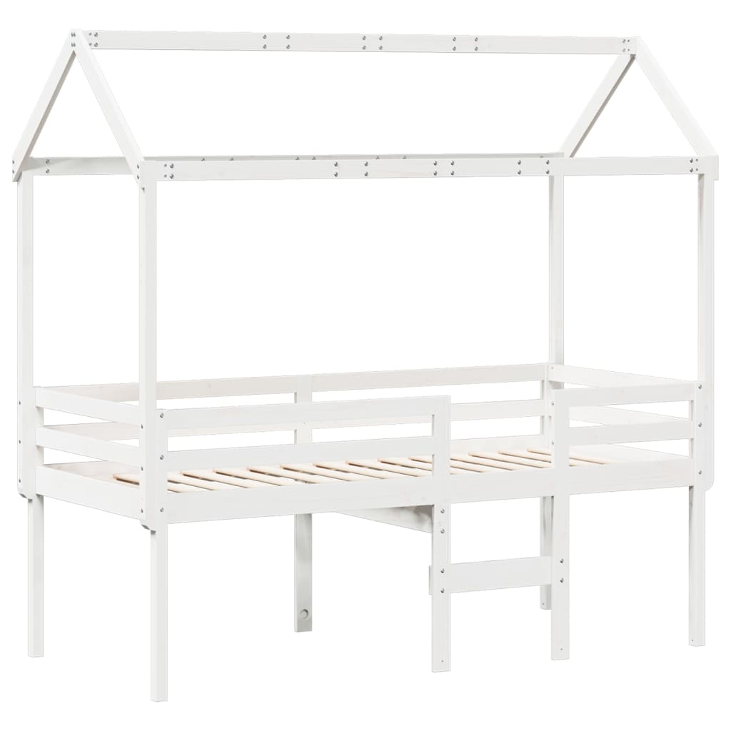 Lit haut avec toit blanc 75x190 cm bois de pin massif - 3