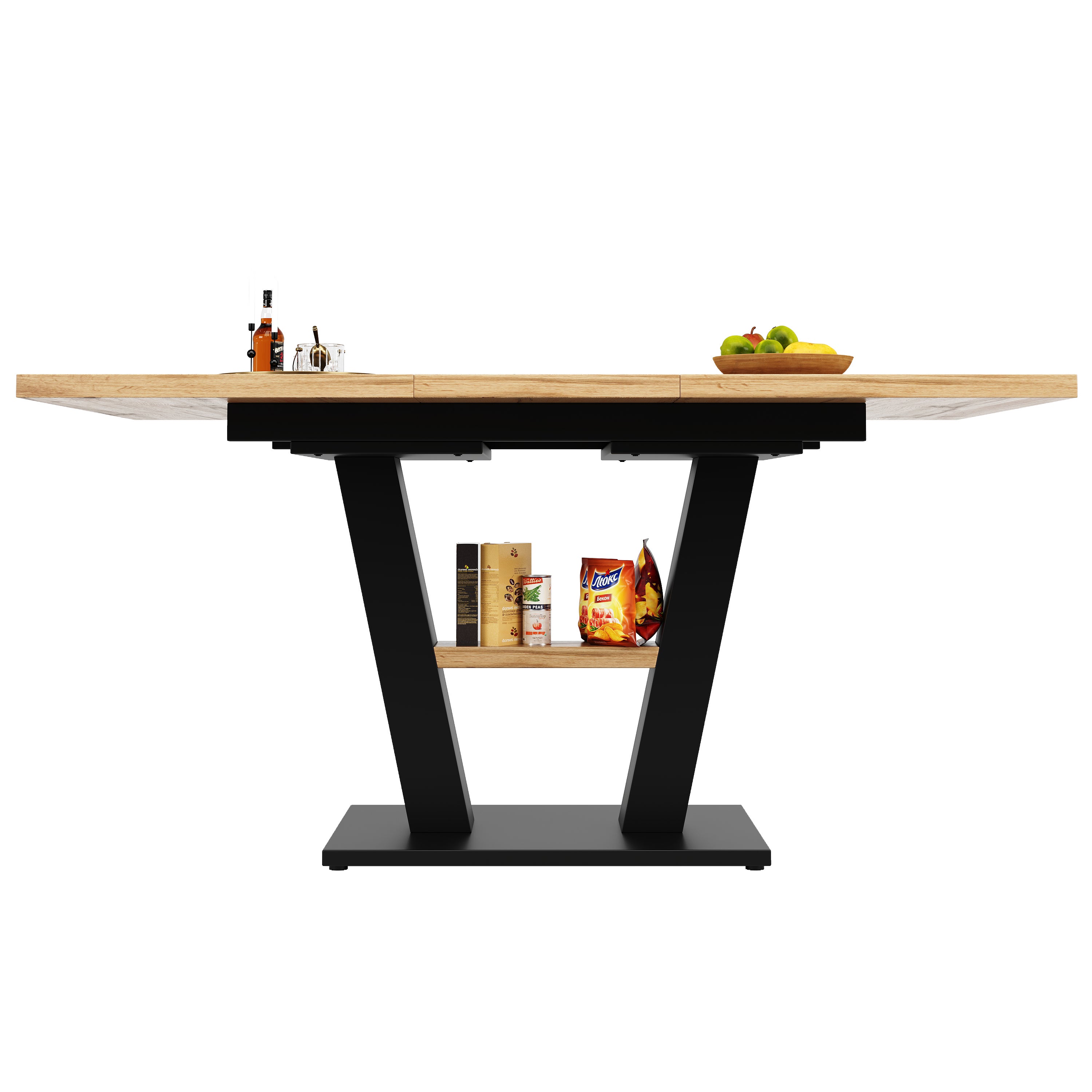 Table à manger extensible 4 à 6 couverts - 118/157 x 70 x 75 cm - Plateau extensible - MDF - Naturel + noir - 9