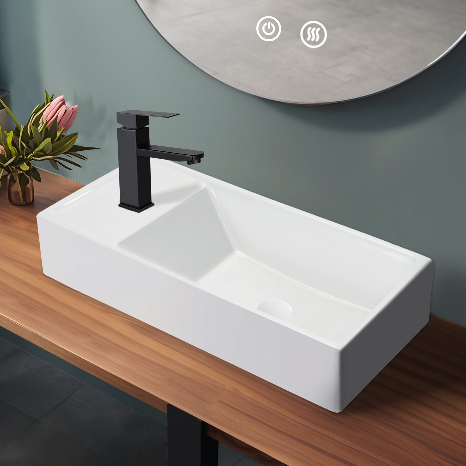 ZMH Umywalka ceramiczna prostokątna nablatowa 40 x 22 x 10 cm połysk biały