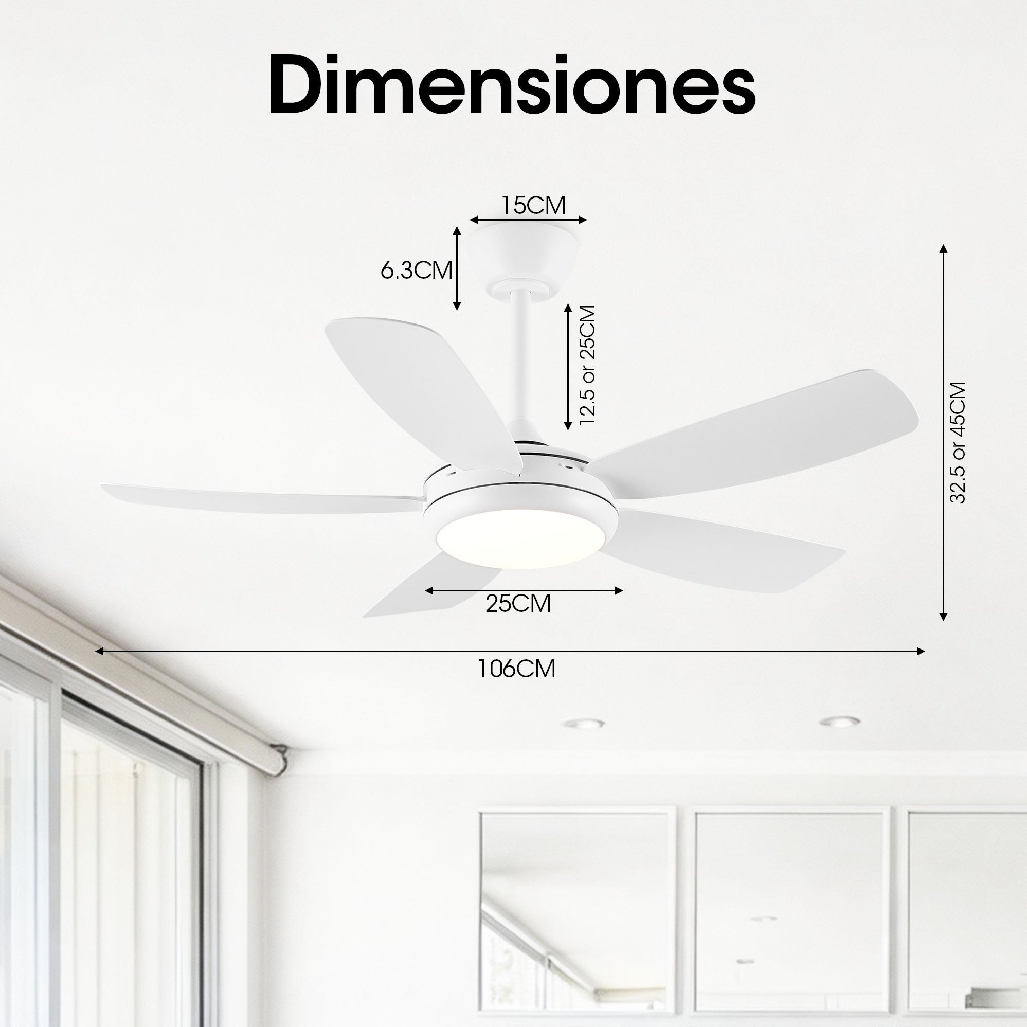 Parrot Uncle Ventilador de Techo con Luz LED 107 cm, Motor DC Silencioso Reversible, 6 Velocidades, Controlador, 3 Tonos de Luz, Diseño Blanco Mate - 5