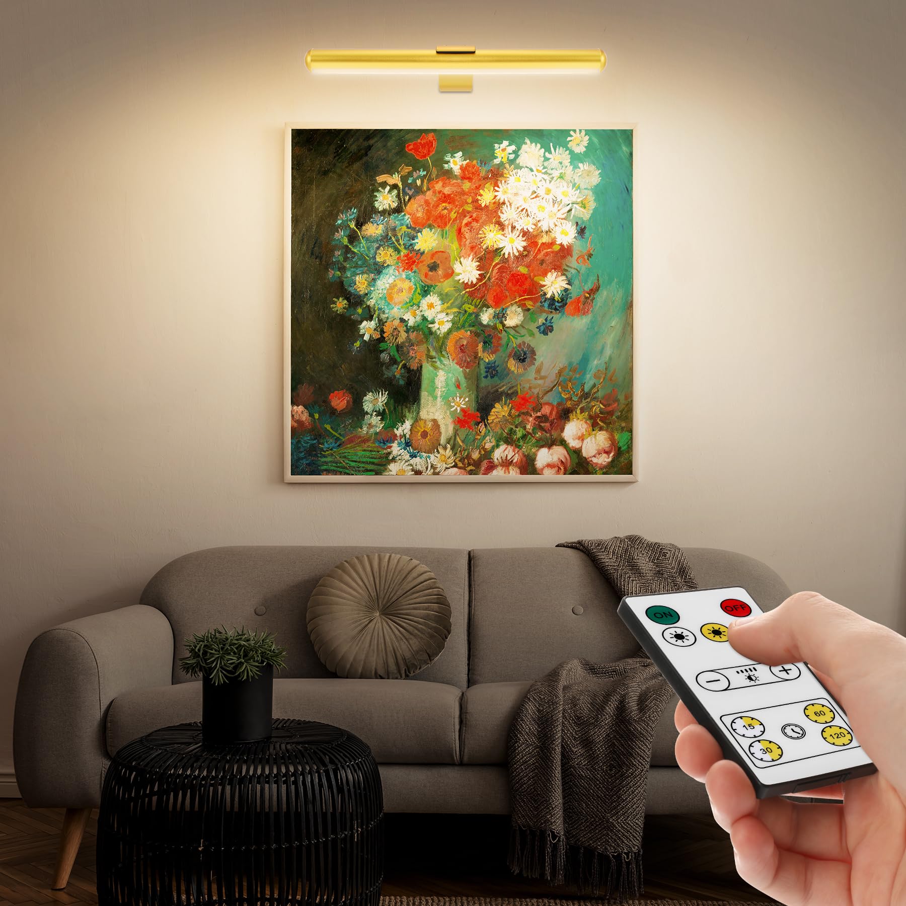 Paquete de 2 luces LED inalámbricas para pintar con control remoto, recargables, regulables, para pared y arte. - 7