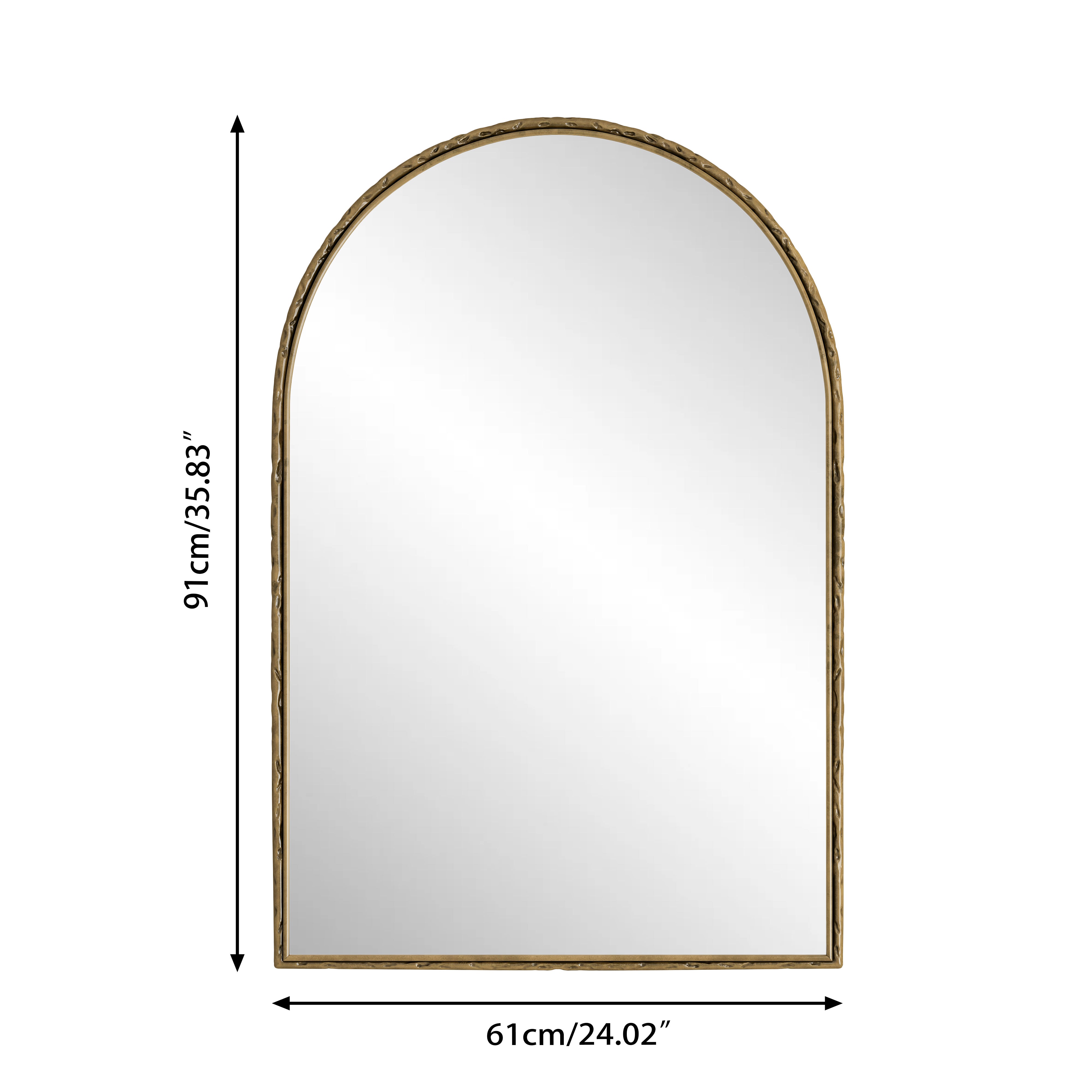 Miroir mural arqué, à suspendre ou à poser, verre trempé, cadre en fer doré - 3