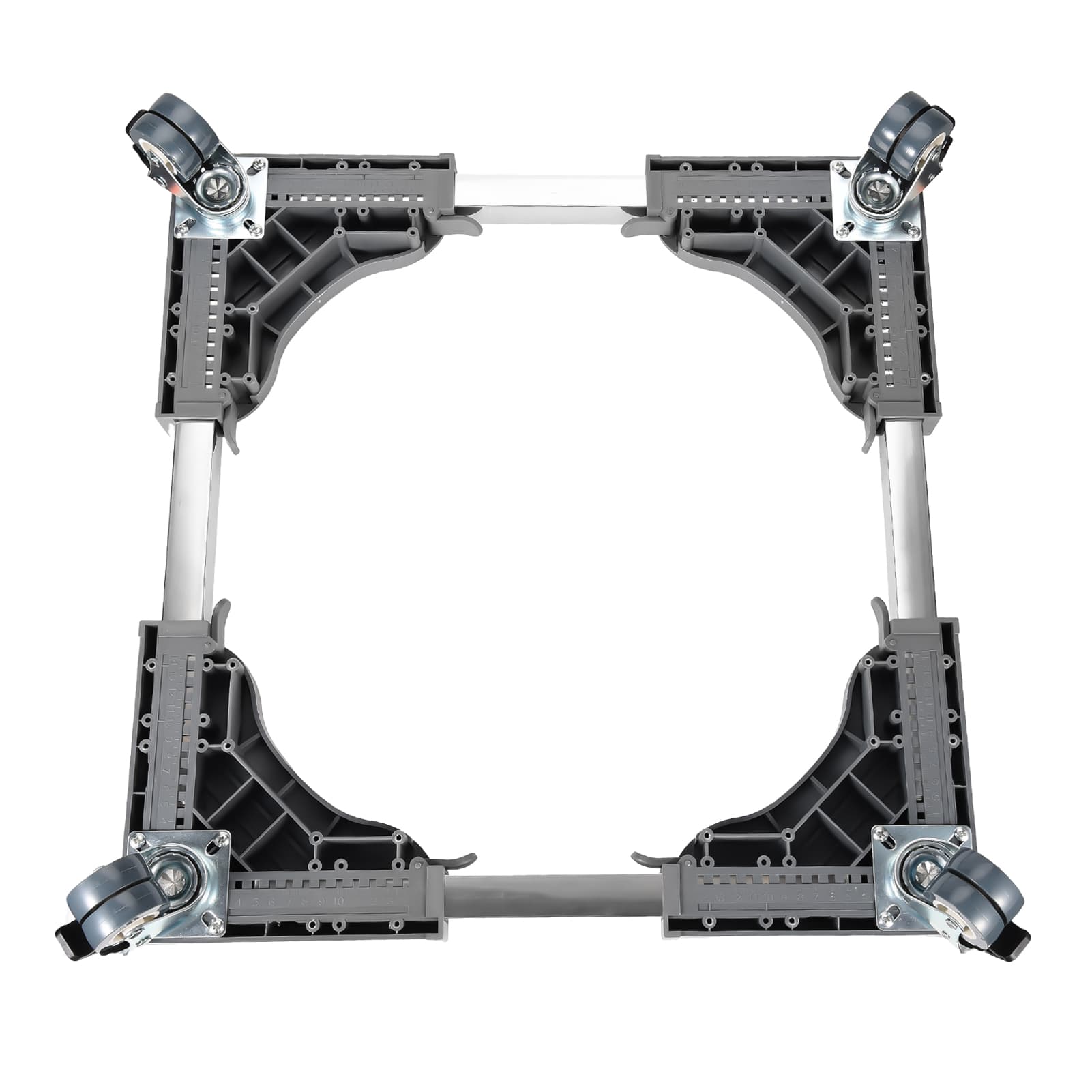 Support machine à laver : 4 roulettes verrouillables, charge 200 kg, largeur réglable, 4 supports, pour lave-linge/sèche-linge/réfrigérateurs - 8