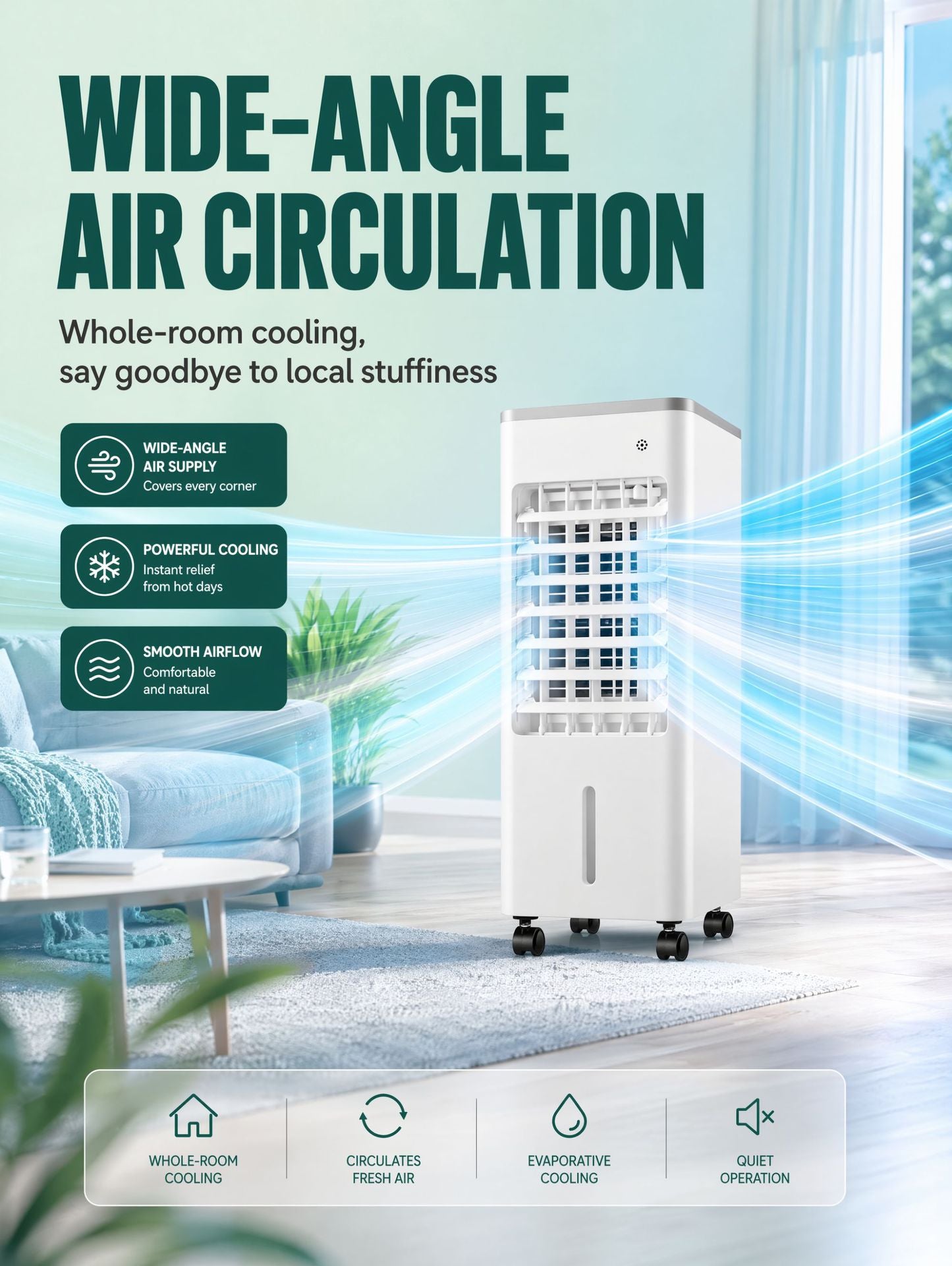 Climatizador de ar, ar condicionado portátil, climatizador evaporativo, ventilador de refrigeração, 20 x 24 x 55 cm - 4