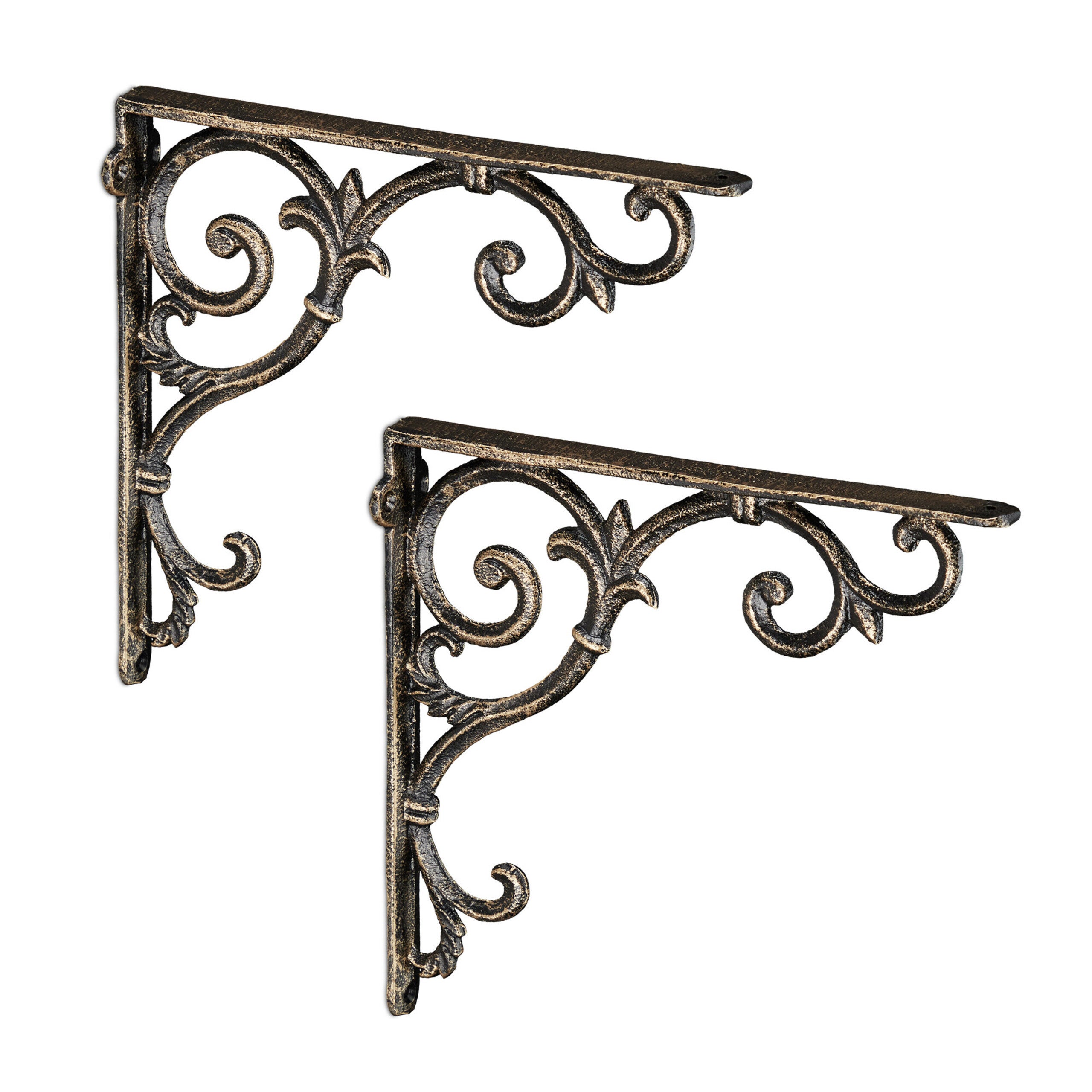 Équerre étagère murale, lot de 6, ancien, support en fonte de fer, ornements baroques, aspect bronze, Relaxdays - 8