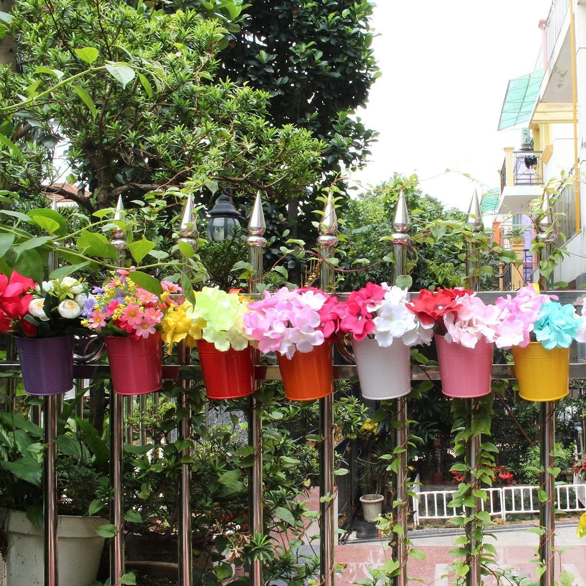 Lot de 10 pots de fleurs en fer forgé à suspendre pour balcon, jardin, décoration d'intérieur - 3
