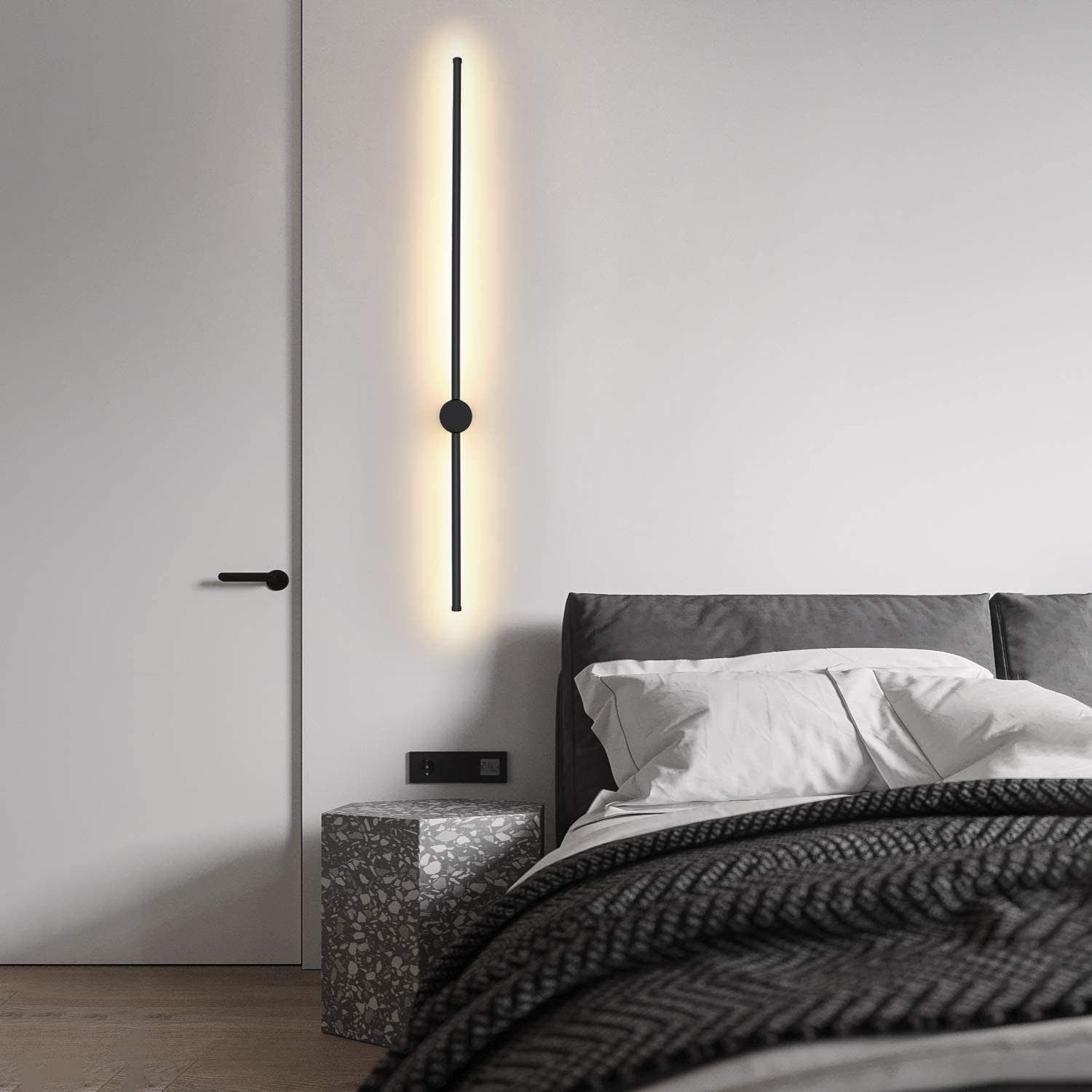 ZMH Nowoczesna czarna lampa ścienna LED do wnętrz, obrotowa, 100 cm, do klatki schodowej - 4