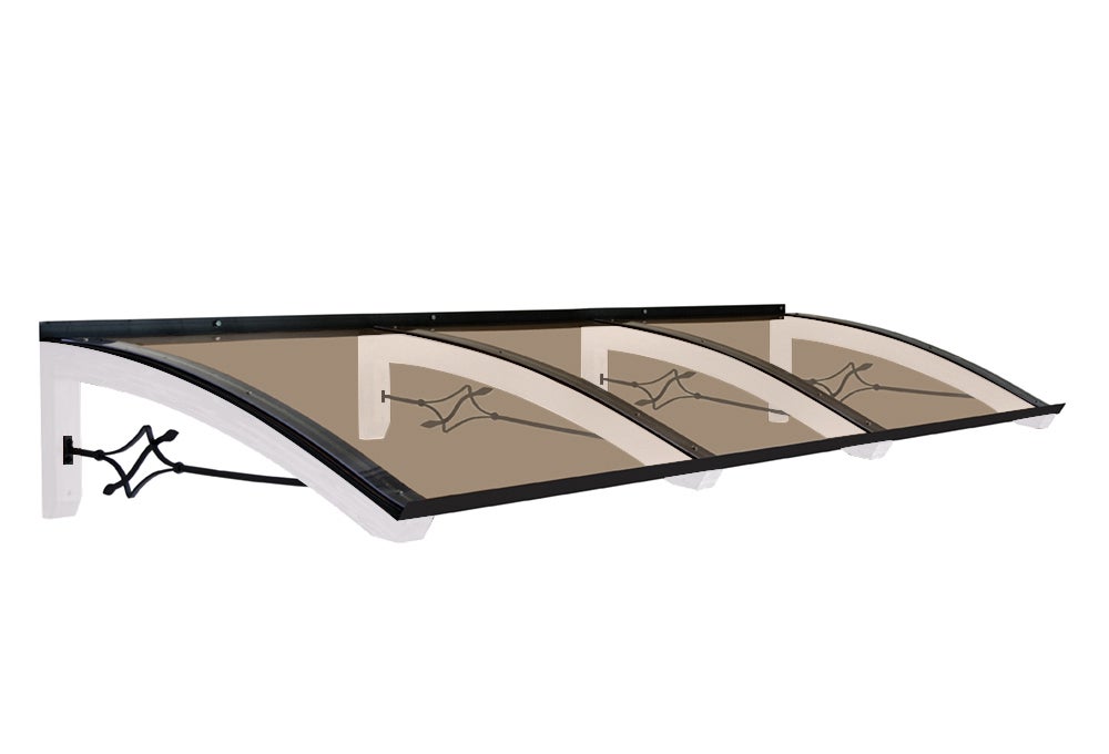 Refugio exterior de madera laminada, cubierta de policarbonato bronceado, dimensiones 100x300 cm, color madera blanco y hierro gris antracita