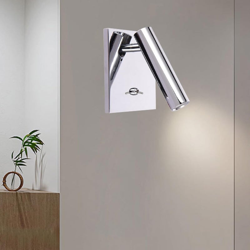 Wewnętrzna lampa ścienna LED, nowoczesna i obrotowa o 90°, z włącznikiem, idealna do czytania, do sypialni lub salonu (4000k, srebrna)
