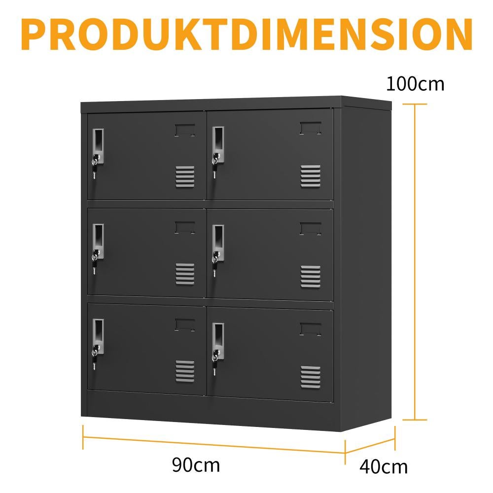 Armoire métallique à 6 portes - Bureau, salle de sport, école, maison, résistante à la rouille et à l'humidité, noire - 4