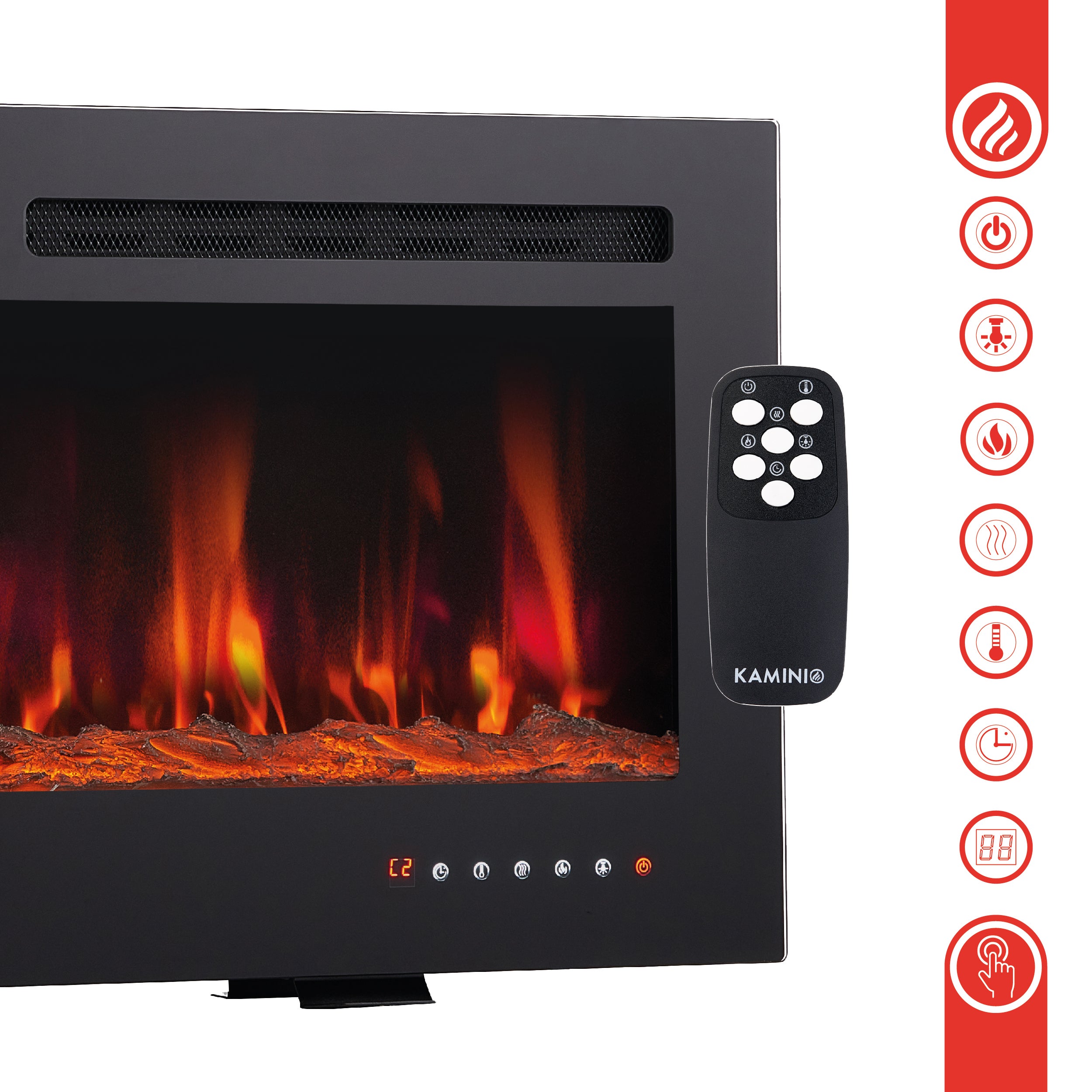 KAMINIO Cheminée Électrique MARLON - Cheminée 3-en-1 avec Chauffage, Effet de flamme 3D, 12 Couleurs de flammes, Télécommande - 36
