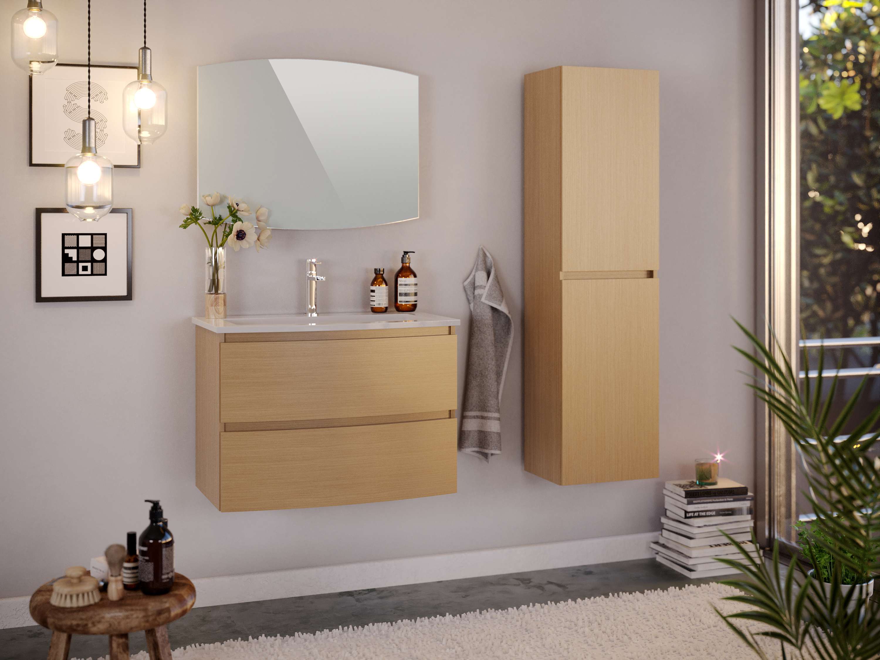 Meuble de salle de bain SAND 2 tiroirs 80 cm chêne T-BATH Inclus lavabo - 7